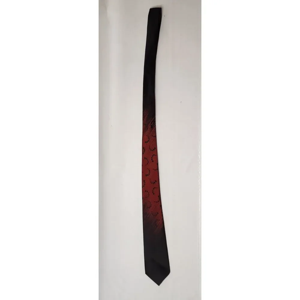 Vintage Acetate Necktie Made in France Black Red Abstract Pattern RN 18466